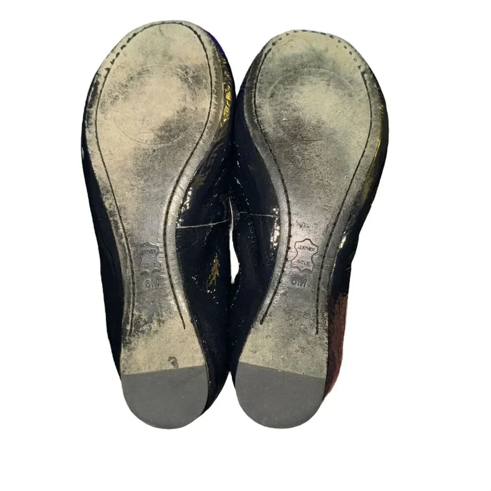 Tory Burch Caroline 2 Naplack Elastic Ballet Flats Women's 6 M Navy Blue Leather